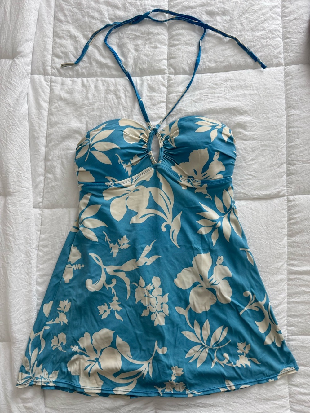Beach House Teal and Cream Floral One-Piece Swimdress
